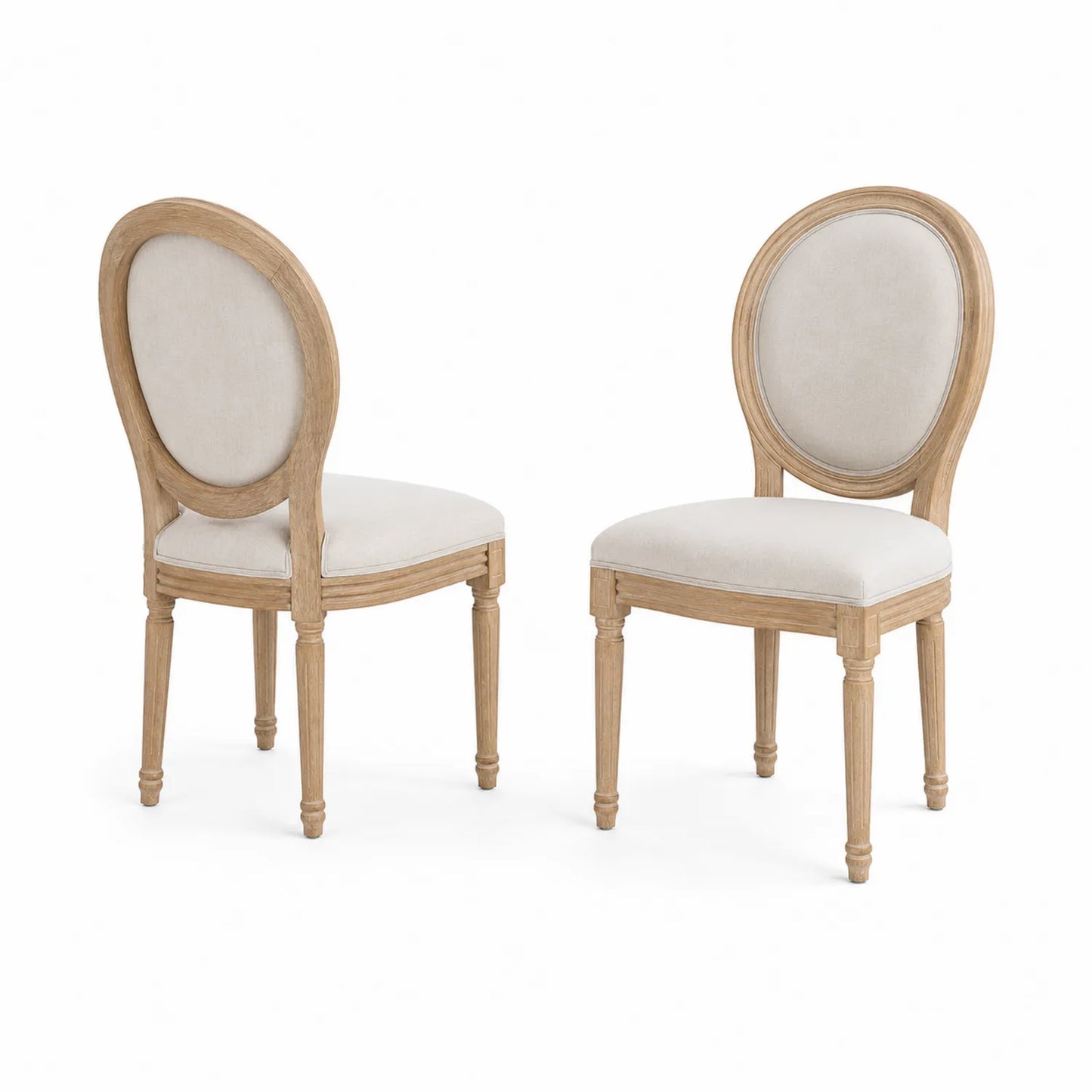Esszimmerstuhl Set aus Eichenholz mit Leinensitz Beige
