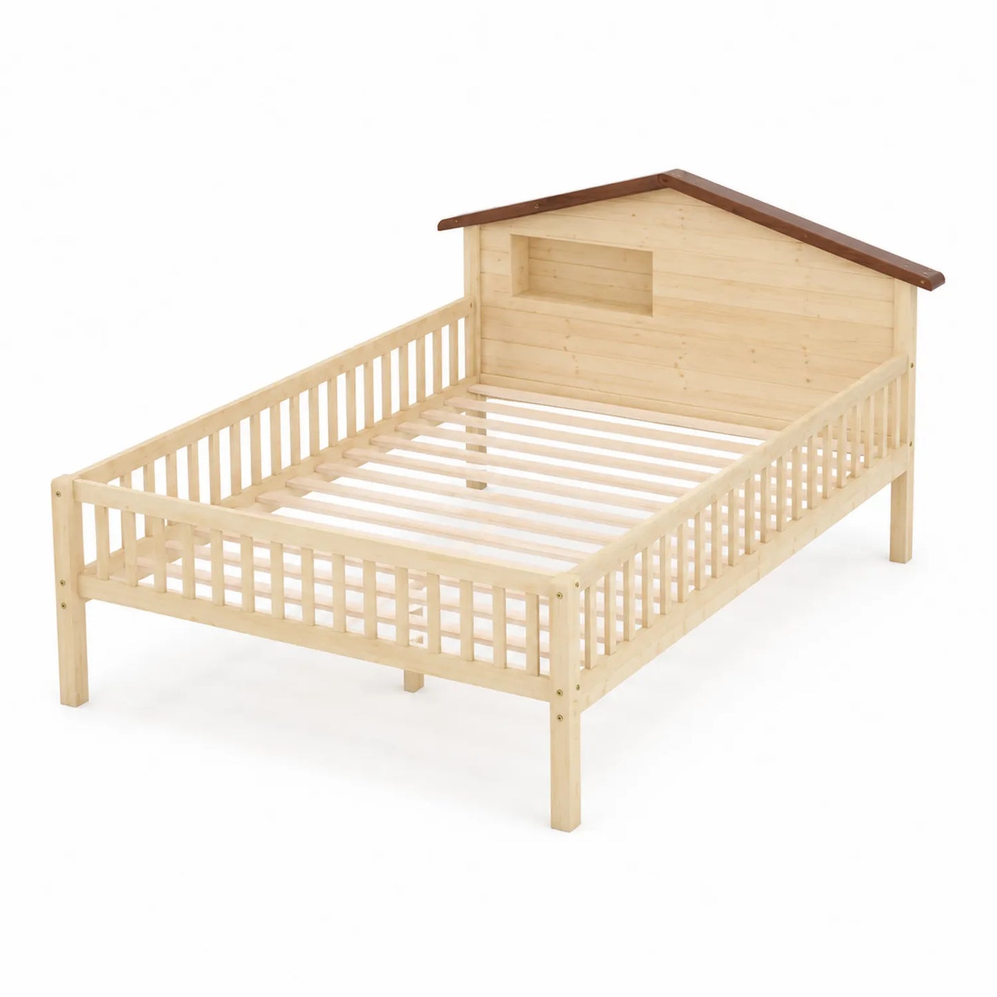 Einzelbett aus Kiefernholz mit Haus-Design Kopfteil