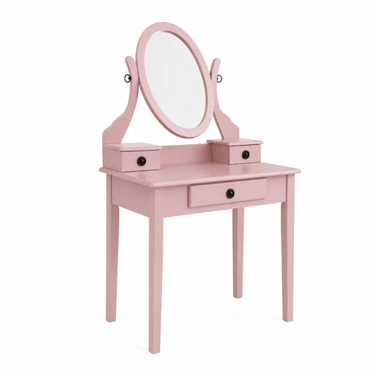 Rosa MDF Schminktisch mit ovalem Spiegel
