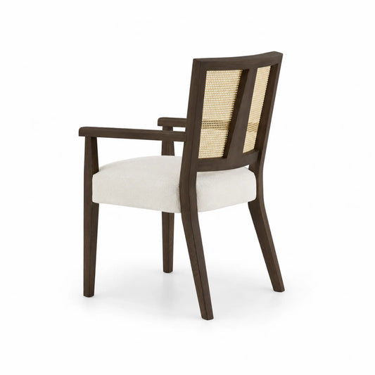 Esszimmerstuhl mit Armlehnen aus Holz und Rattan, Beige