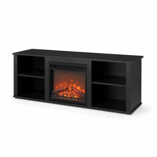 TV-Unterschrank mit Elektrokamin Schwarz 150cm Holzwerkstoff