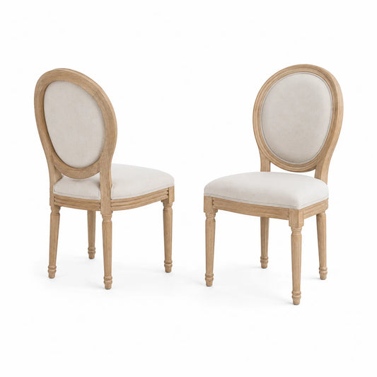Esszimmerstuhl Set aus Eichenholz mit Leinensitz Beige