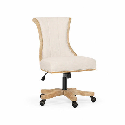 Drehbarer Bürostuhl Beige Holzrahmen Leinwandstoff