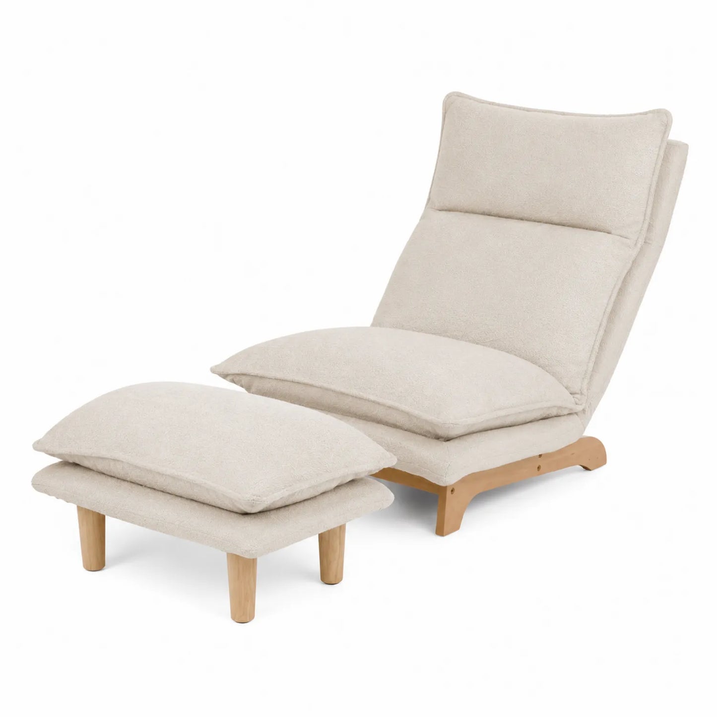 Relaxsessel mit Hocker Set Beige Stoff Holzrahmen