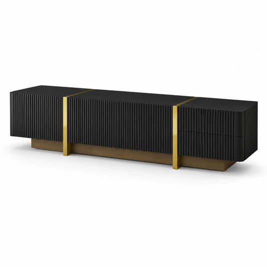 TV-Schrank aus MDF und Metall mit Rillenmuster Schwarz/Gold 180x40x50cm
