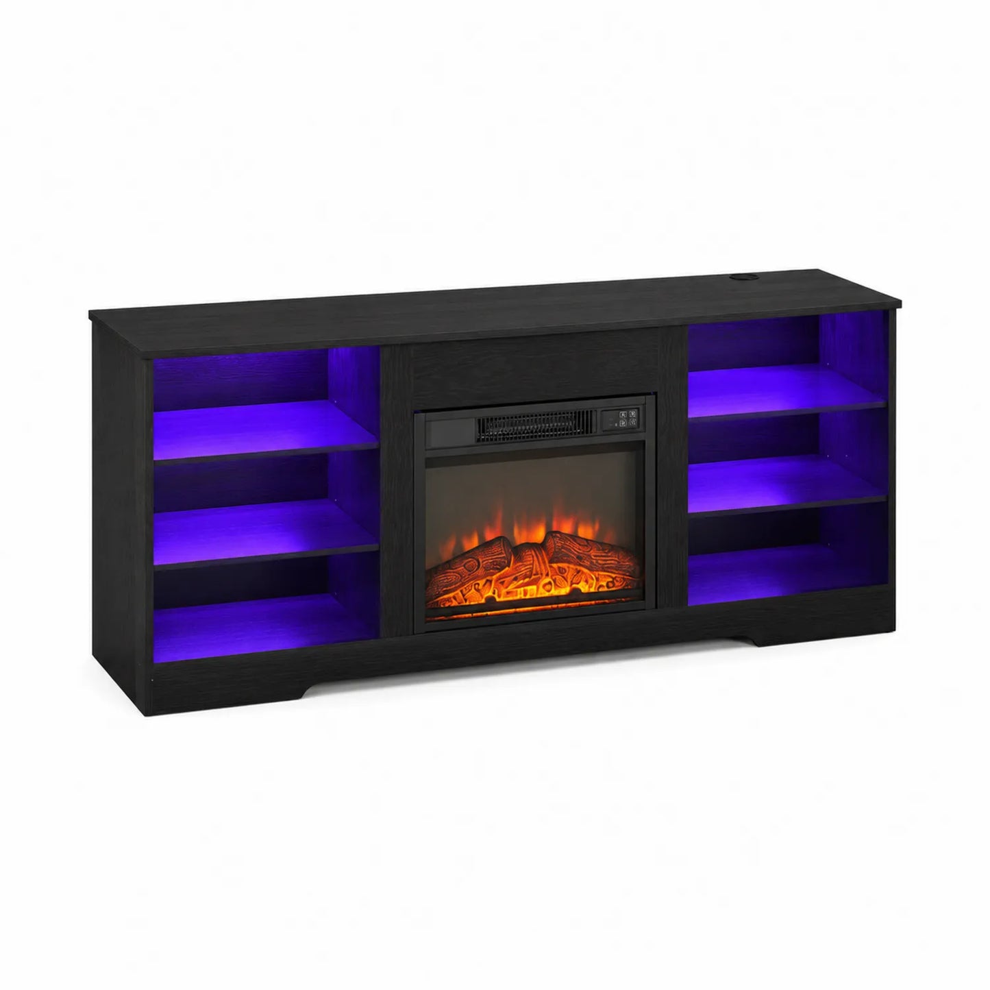 TV-Schrank Schwarz mit Elektrischem Kamin und Regalen