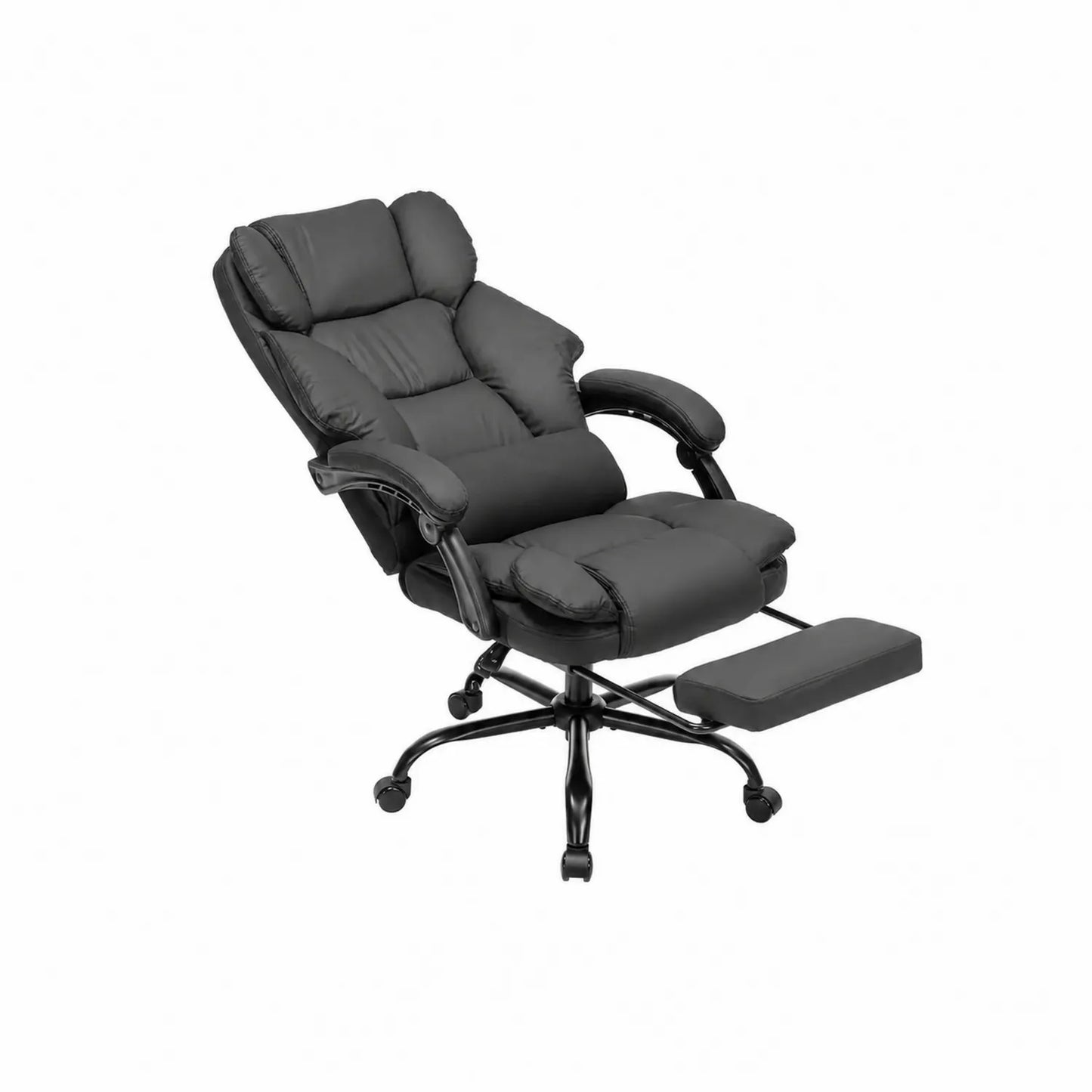 Ergonomischer Drehstuhl mit Fußstütze Schwarz Kunstleder Stahl