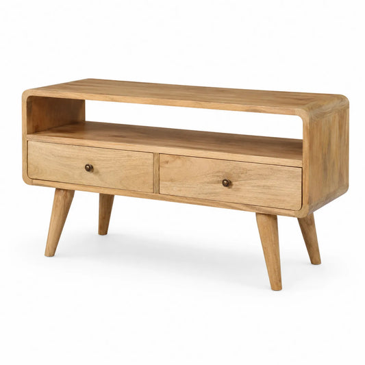 TV-Schrank aus Mangoholz mit Schubladen, 90x30x45cm, Natur