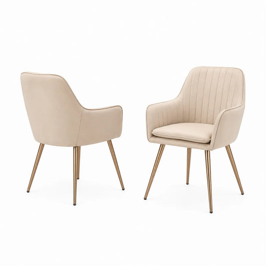Esszimmerstuhl Set 2er Beige Kunstleder Metall