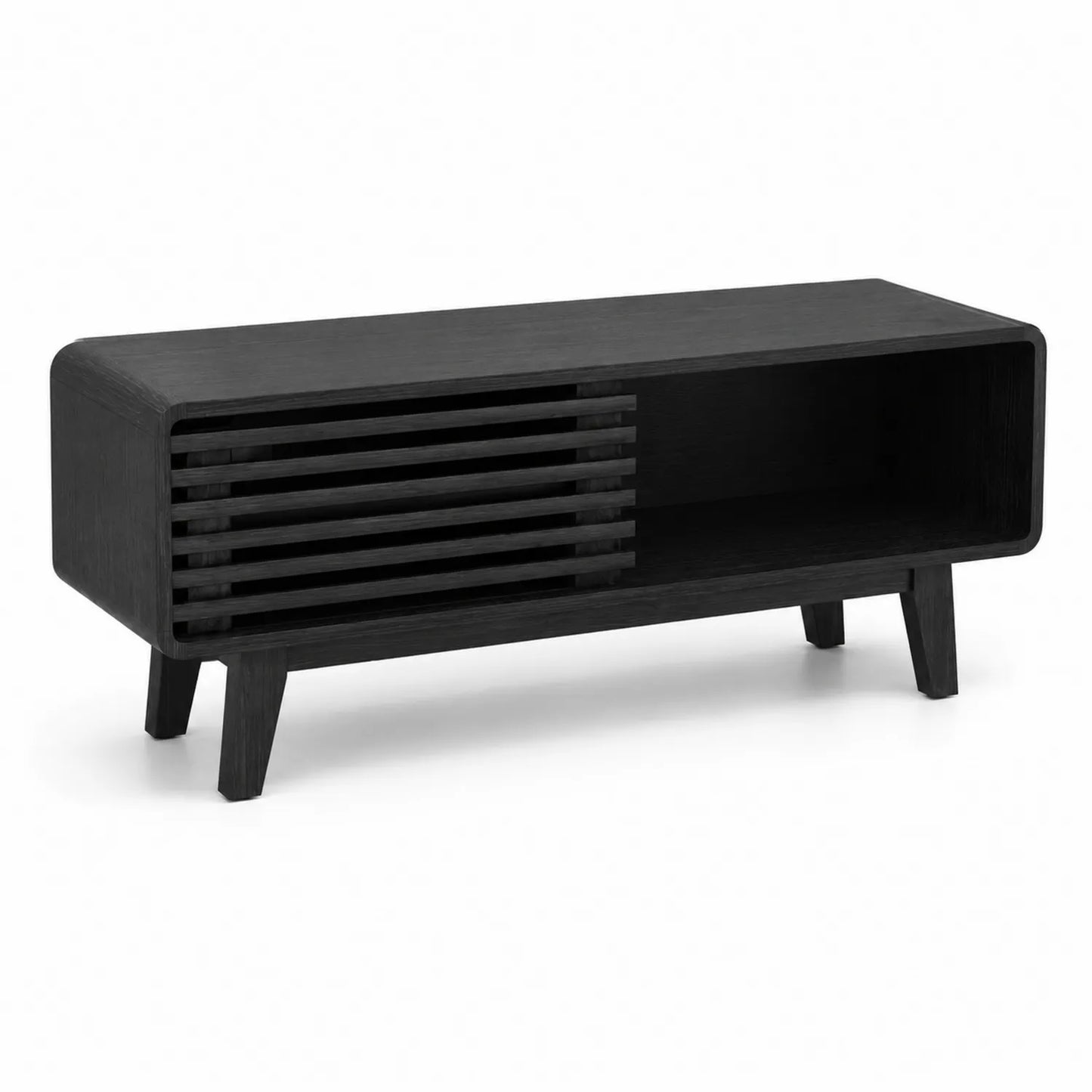 Schwarzes TV-Möbel aus Holz mit Lamellentür 120x40x45cm